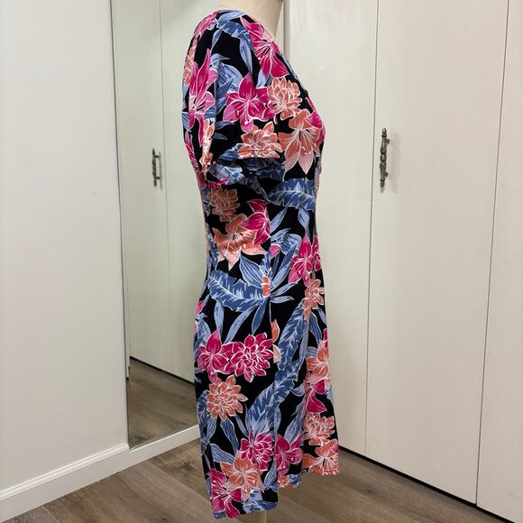 ROXY Hawaiian Floral Print Square Neck Button Down Mini Women's Dress Medium - Picture 2 of 7